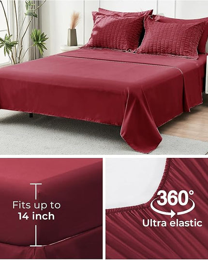 HYMOKEGE Burgundy Twin Comforter Set Seersucker 5 Pieces, All Season Luxury Bed in a Bag for Bedroom, Bedding Set with Comforters, Sheets, Pillowcase & Sham