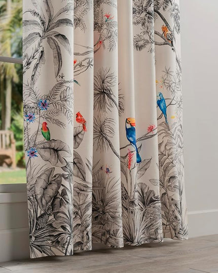 Maison d'Hermine Curtains for Living Room 100% Cotton 124 inch Length Two Panel Light Filtering Curtains for Bedroom Windows with Rod and Loop Pockets Drapes (Amazonia, 50" W x 124" L)