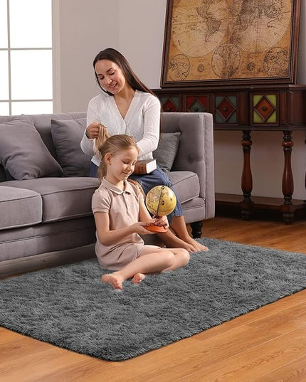 Ophanie 3x5 Rug, Bedside Preppy Dorm Area Rug, College Essentials Non Slip Grey Small Carpets for Bedroom, Anti Slip Fluffy Gray Living Room Rugs Home Decor Aesthetic, Nursery