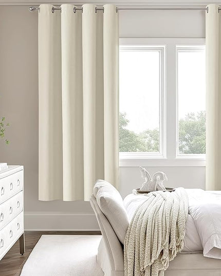 ChrisDowa 100% Blackout Birch Solid Curtains 72 Inches Long 2 Panels for Bedroom Living Room,Farmhouse Room Darkening Thermal Insulated Soundproof Grommet Top Window Treatment Drapes,52x72