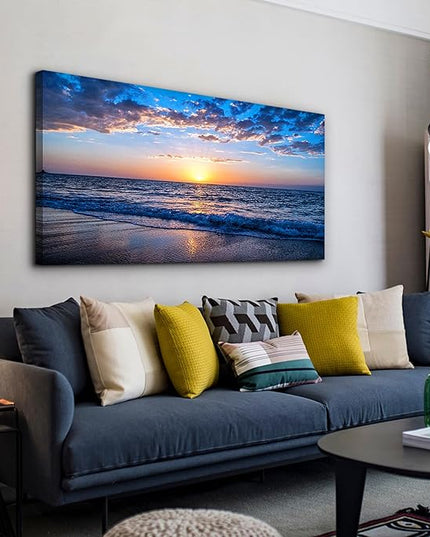 hyidecorart Wall Art Moon Sea blue Ocean Landscape Paintings Bedroom Canvas Art Print wall art for living room Paintings for Wall Decor and Home Decor (24 x 48inch x 1pcs)