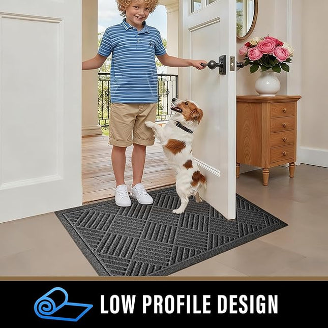 PLEASOR Front Door Mat Outside Entrance, Dirt Resistant and Absorbent Welcome Door Mat Outdoor Indoor, Sturdy Non-Slip Backing Entry Mat, Fade Resistant, Low Profile Doormat for Entryway, 36x24, Grey