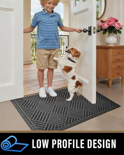 PLEASOR Front Door Mat Outside Entrance, Dirt Resistant and Absorbent Welcome Door Mat Outdoor Indoor, Sturdy Non-Slip Backing Entry Mat, Fade Resistant, Low Profile Doormat for Entryway, 29x17, Grey