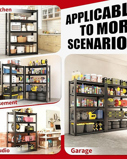 Heavy Duty Garage Shelving, Metal Storage Shelves, Adjustable 5 Tier Metal Shelving Unit, Industrial Utility Rack for Garage, Warehouse, Workshop, 12" D×27.5" W×60" H, Black
