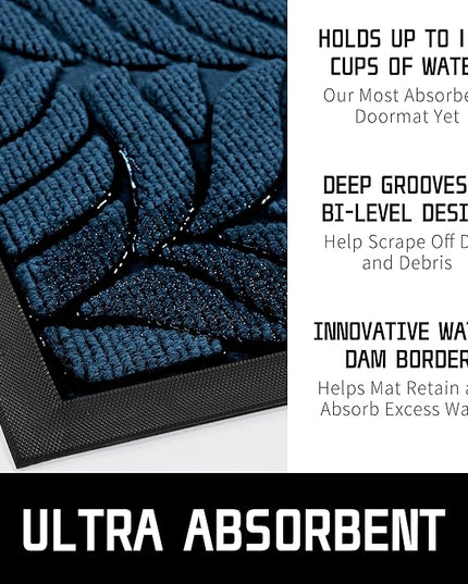 Yimobra 47x24 Large Door Mat Outdoor Indoor, All-Season Waterproof Door Mat Outside Entrance, All-Weather Non-Slip Outside Doormat for Garage Patio Entryway, Blue