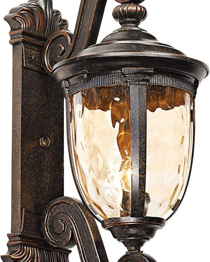 John Timberland Bellagio European Outdoor Wall Light Fixture Bronze Scroll 24" Champagne Hammered Glass Decor for Exterior House Porch Patio Outside Deck Garage Yard Front Door Garden Home