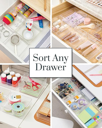 STORi SimpleSort 6-Piece Stackable Clear Drawer Organizer Set | 6" x 6" x 2" Square Trays | Small Makeup Vanity Storage Bins and Office Desk Drawer Dividers | Made in USA