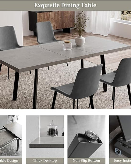 47.2"- 62.9" Extendable Dining Table Set for 6, Modern Kitchen Table with 6 Dining Chairs for 4-6 Person, Thickened Expandable Wooden Table with Steel Legs for Dining Room, Kitchen