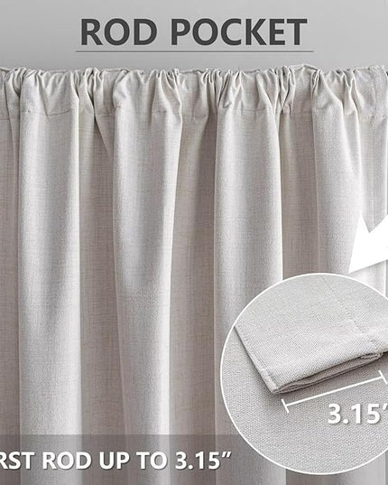 100% Blackout Curtains 108 inch Length 2 Panels Faux Linen Long Drapes for Bedroom Living Room Black Out Room Darkening Curtain Thermal Insulated Back Tab Rod Pocket(W37 x L108, Natural)