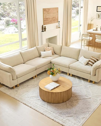 CHITA 118" Super Large Sectional Couches for Living Room, Modular Cloud Couch Sectional Sofa, Premium Fabric Couches, Down Filled, High Density Foam, Chenille in Beige, 5 Seat Corner Couch