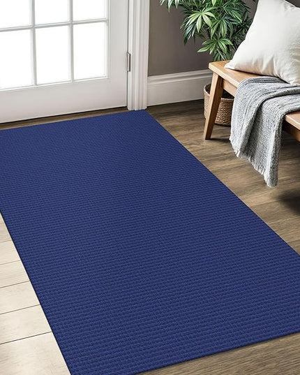 KOZYFLY Rugs for Entryway 3x5 ft Washable Area Rug Non Slip Rubber Backed Entry Rug Woven Indoor Door Mat Cotton Kitchen Rugs Floor Carpet for Entryway, Foyer, Backdoor, Royal Blue/Navy