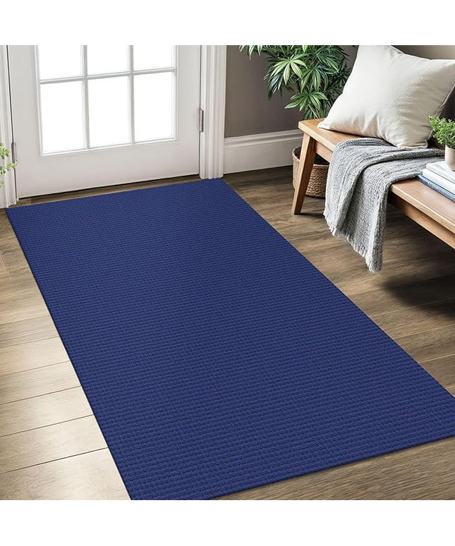 KOZYFLY Rugs for Entryway 3x5 ft Washable Area Rug Non Slip Rubber Backed Entry Rug Woven Indoor Door Mat Cotton Kitchen Rugs Floor Carpet for Entryway, Foyer, Backdoor, Royal Blue/Navy