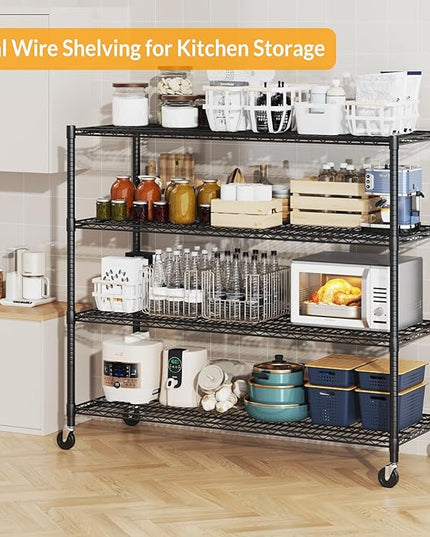 Himimi Storage Shelves with Wheels, 4-Tier Heavy Duty Steel Wire Rack Storage Shelving, Adjustable Metal Storage Shelves for Garage Kitchen Pantry Bathroom Laundry 18" D*60" W*72" H, Black