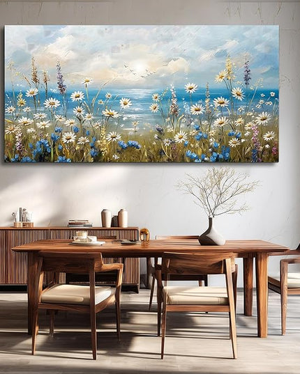 Large Wall Decor for Living Room Canvas Wall Art for Office Modern Wall Decorations for Bedroom White Flower Landscape Paintings Farmhouse Pictures Artwork Room Home Decor 48x24