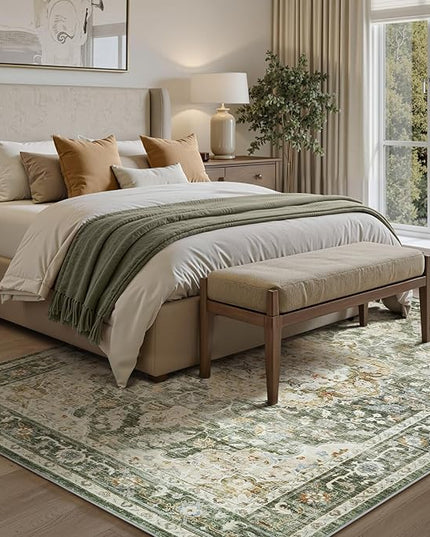 PADOOR-Vintage Area Rug 6X9 Rugs for Living Room-Soft Olive Green Rugs for Bedroom-Machine Washable Rugs Non Slip Carpet-Rug for Dining Room Living Room Bedside Office