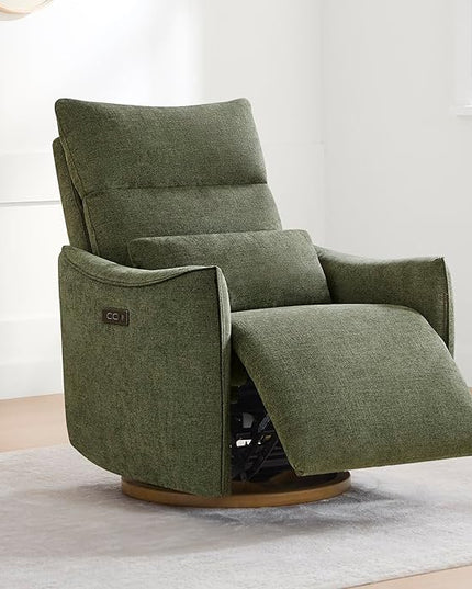 CHITA Swivel Rocker Recliner Chair, Power Nursery Glider Recliner, Nursery Rocking Chair with Adjustable Power Headrest, FSC Certified, Solid Wood Base, Moss Green