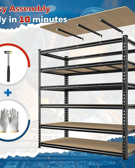 55" W Storage Shelves, 3060LBS Garage Shelving, 6-Tier Heavy Duty Shelving, Adjustable Metal Shelving Unit for Garage, Warehouse, Pantry, Kitchen, 55" W × 24" D × 84" H, Black
