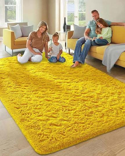 Ophanie Yellow Rugs for Living Room Bedroom, 5x8 Fluffy Fuzzy Furry Carpet, Plush Soft Shaggy Bedside Indoor Floor Area Rug for Kids Girls Boys Baby Teen Dorm Nursery Home Decor Aesthetic
