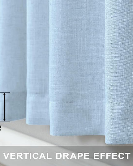Blue Linen Curtains 108 inch Extra Long for Living Room 2 Panel Tab Pocket Light Filtering Semi Sheer Floor to Ceiling Drape Coastal Curtain for Patio Back Door High Extra Wide Window 52x108 Baby Blue