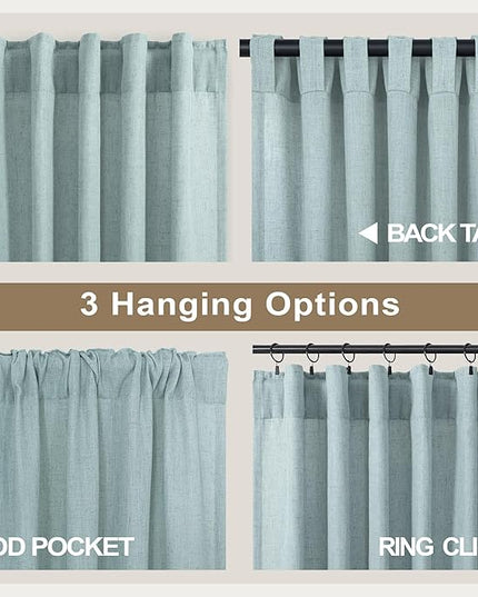 Pitalk Aqua Curtains 38 Inch Wide for Small Window 2 Panel Back Tab Rod Pocket Lightweight Semi Sheer Linen Skinny Blue Green Curtain for Bedroom Entryway Front Door Sea Foam Seafoam Mint 38 x 96 Long