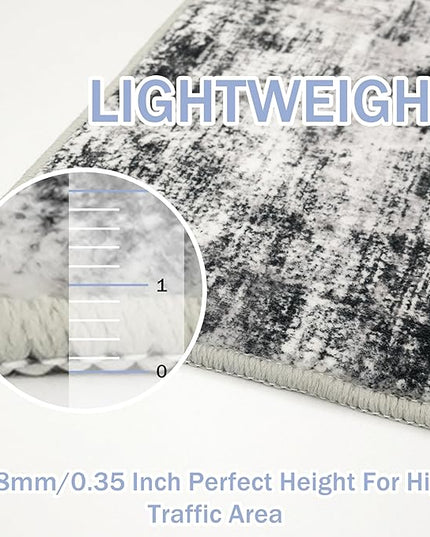 IOHOUZE Abstract Runner Rug 2x10 Ft Washable Runners for Hallways, Non Slip Kitchen Runner Printed Faux Wool Entryway Runner Indoor, Modern Abstract Floor Carpet for Hall Kitchen, Black Gey