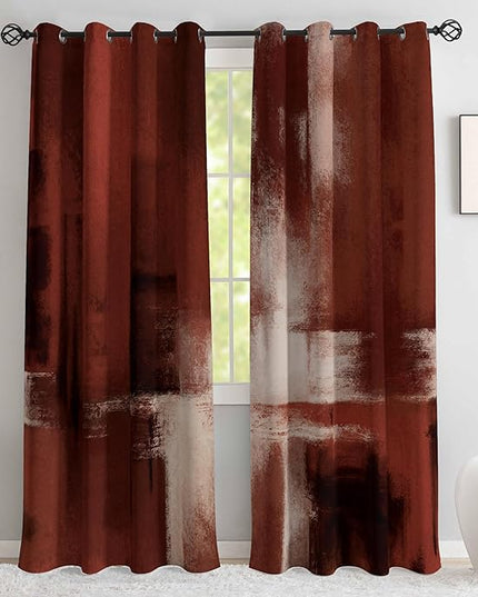 Asuexpect Red Curtains 2 Panels Abstract Rust Curtain Room Darkening Grommet Window Treatments Modern Decorative for Bedroom Living Room, 52x63 Inches