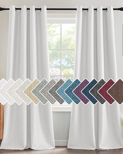 H.VERSAILTEX Linen Blackout Curtain 108 Inches Long for Bedroom/Living Room Thermal Insulated Grommet Linen Curtain Drapes Primitive Textured Burlap Effect Window Drapes 1 Panel - Heather Pure White