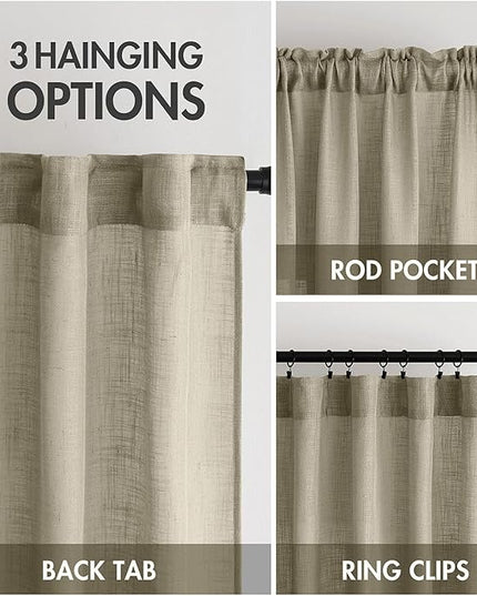 MIULEE Oatmeal Linen Curtains 84 Inch Length 2 Panels for Bedroom Living Room, Soft Thick Linen Textured Natural Window Drapes Semi Sheer Light Filtering Back Tab Rod Pocket Burlap Look Decor