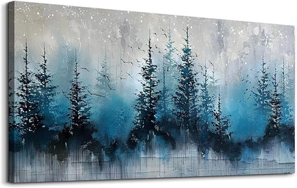 hyidecorart Large Wall Art For Living Room Framed Wall Decor For Office Bedroom Decoration Scenery Abstract Wall Painting Misty Forest Trees Pictures Artwork Canvas Prints Home Room Decor 48"X 24"