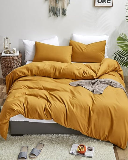 Luxlovery Mustard Yellow Comforter Set Full Dark Yellow Bedding Sets Full Size Ginger Quilts Blanket Comfy Lightweight Cozy Solid Color Comforter Set for Women Men