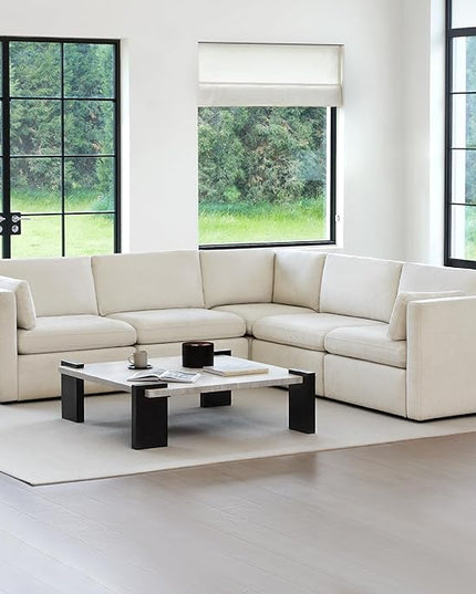 CHITA Oversized Corner Modular Sectional Fabric Sofa Set, FSC Certified Extra Large 5 seat V Shaped Corner Sectional Cloud Couch for Living Room, 106 inch Width,4 Seat and 1 Middle Corner, Linen