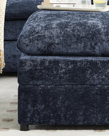 Tbfit Single Sofa Ottoman, Modern Comfy Cloud Sofa, Spring Seat Cushions, Chenille, Blue