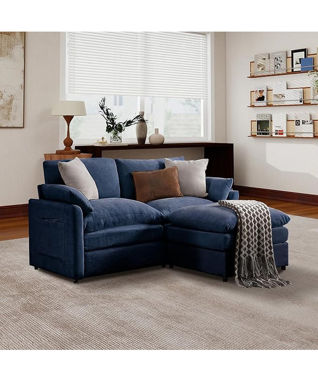 Tbfit Living Room Furniture Set, Loveseat Couch & Ottoman, Modern Comfy Cloud Sofa Set, Spring Seat Cushions, Chenille, Blue