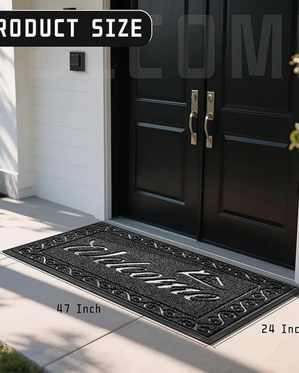 Yimobra Welcome Mat, Heavy Duty Sturdy Door Mats for Home Entrance Outdoor Indoor, Front Doormat for Outside Patio Floor Entry Porch Garage Office, Waterproof, Low Profile, 47 x 24, Black
