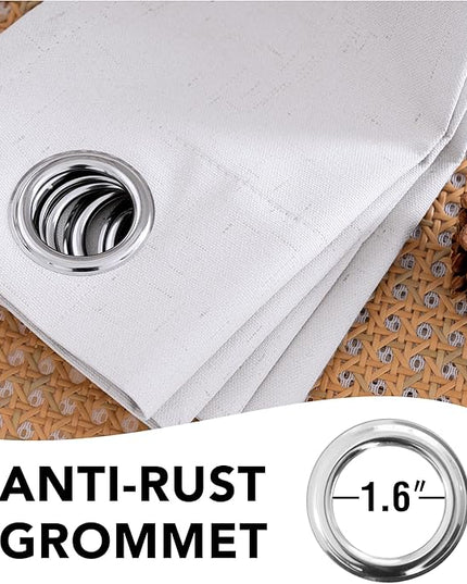 H.VERSAILTEX White Linen Blackout Curtains Durable Thick Textured Linen Look 100% Blackout Patio Door Curtain Anti Rust Grommet Extra Wide Sliding Door Curtain Panel, W100 x L84 inch- Bright White