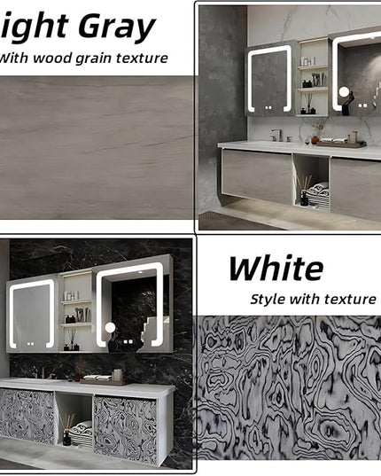 Bathroom Vanity with Sink - Modern Bathroom Cabinet | Large Storage Cabinets & Open Storage Compartments, Smart Defogging Mirror has Surrounding LED Lights (Light Gray, 64IN)