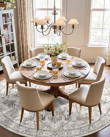 jinchan Round Rug 8ft Area Rug Vintage Floor Mat Kitchen Indoor Ultra-Thin Soft Floral Print Washable Circle 8' Accent for Farmhouse Non Slip Dining Room Living Room Bedroom Office Taupe
