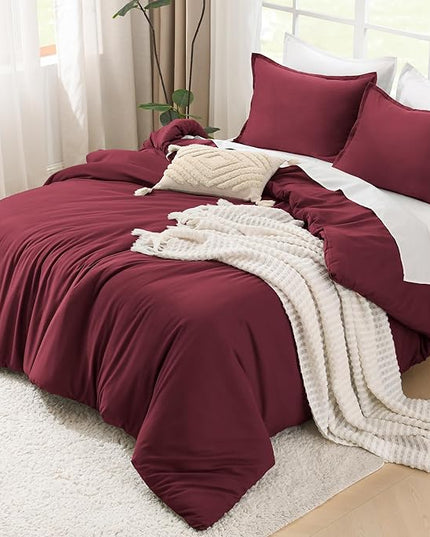 Litanika Burgundy Red Comforter Set Full Size, 3 Pieces Lightweight Solid Bedding Comforter Set, All Season Fluffy Bed Set (79x90In Comforter & 2 Pillowcases)