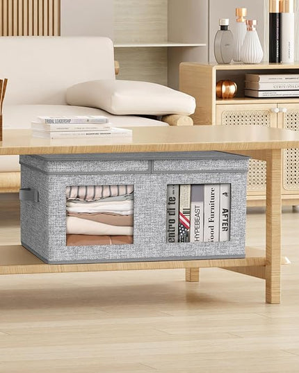 Univivi Large Foldable Fabric Storage Bins with lids [2-Pack] Collapsible Closet Storage Box for Clothes, Closet Organizer with Handles, Storage Cube Basket for Home, Bedroom (Grey, 24" x17" x 12")