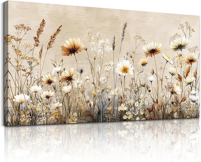 XIGUANGART Wall Art for Living Room Floral Large Wall Decor Wildflowers Pictures Modern Farmhouse Painting Canvas Art Prints Flowers Vintage Artwork For Bedroom Office Framed Home Aesthetics 24"X48"