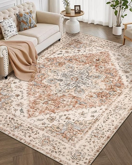 Ciicool 5x7 Area Rugs, Washable Area Rug Boho Rugs for Living Room Non-Slip Indoor Rugs Large Low-Pile Mat Floor Carpet Vintage Rug for Bedroom Office Dinning Foyer Decor