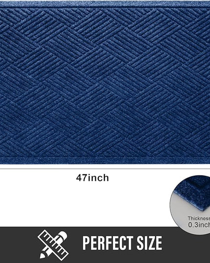 Sturdy Front Door Mat, Absorbent Muddy Dirt Resist Welcome Door Mats Outdoor Indoor, Stain and Fade Resistant, Non-Slip Rubber Backing Low Profile Doormat for Entryway, 47×32, Blue