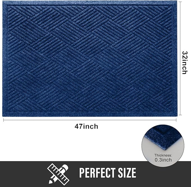 Sturdy Front Door Mat, Absorbent Muddy Dirt Resist Welcome Door Mats Outdoor Indoor, Stain and Fade Resistant, Non-Slip Rubber Backing Low Profile Doormat for Entryway, 47×32, Blue