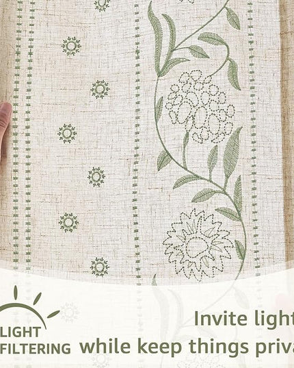jinchan Winslow 4 Panel Curtains Set 84 Inch Length Embroidered Bordered Floral Curtains for Living Room Farmhouse Decor Light Filtering Window Treatments Sage on Beige Drapes 4 Panels