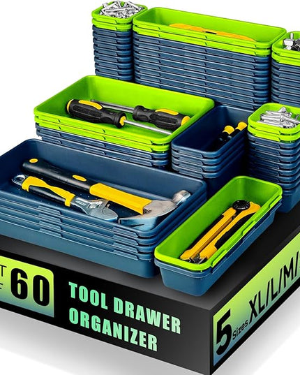 Tool Box Organizer Tray, Toolbox Desk Drawer Organizer, Tool Box Tray, Toolbox Organization Storage for Rolling Tool Chest (60PCS (Blue+Green))