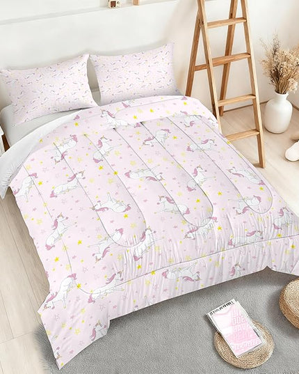 Pink Comforter Set Full for Girls Cartoon Unicorn Bedding for All Season Perfect Room Unicorn Decor for Kids Kawaii Unicorn Comforter Set for Girls