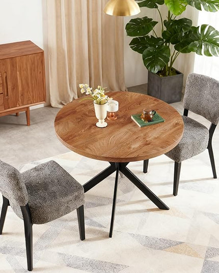 3 Piece Dining Table Set,Small 37" Round Kitchen Table Set for 2, Mid Century Modern Circle Coffee Set for Dining Room Kitchen Apartment, Space Saving (Wooden Table + 2 Grey Chairs)