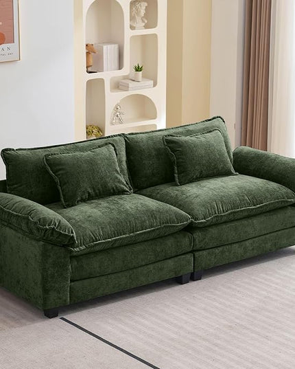 86" Modular Sectional Sofa, Comfy Cloud Couch Sectional Sofa, Chenille Sofa Sleeper Deep Seat Sofa with Throw Pillows for Living Room (Green, 86"- Loveseat)