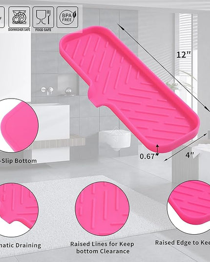 Silicone Bathroom Soap Dishes with Drain Spout-Bathroom and Kitchen Sink Organizer,Sponge Holder,Dish Soap Tray,Perfect for Dispenser,Scrubber,Bottle,Cup on Sink or Counter-Rose 12"×4"