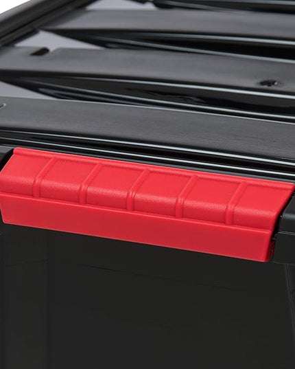 IRIS USA 54 QT Plastic Storage Box with Lid and Latches - 6 Pack - BPA-Free, Garage Organizing Solution, Durable Nestable Stackable Containers, Secure Pull Handle - Black